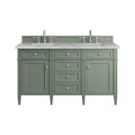 Brittany 60IN Double Vanity Smokey Celadon w/ 3 CM Victorian Silver Top