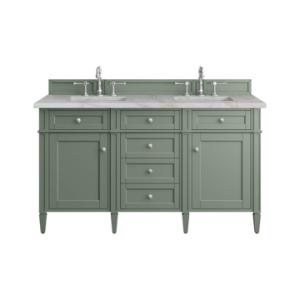 Brittany 60IN Double Vanity Smokey Celadon w/ 3 CM Victorian Silver Top