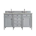 Brittany 60IN Double Vanity Urban Gray w/ 3 CM Victorian Silver Silestone Top