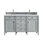 Brittany 60IN Double Vanity Urban Gray w/ 3 CM White Zeus Silestone Top