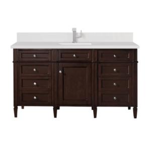 Brittany 60IN Single Vanity Burnished Mahogany w/ Single Hole 3 CM White Zeus Silestone Top & Backsplash