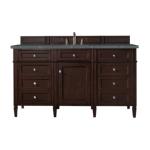 Brittany 60IN Single Vanity Burnished Mahogany w/ 3 CM Parisien Bleu Silestone Top