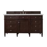 Brittany 60IN Single Vanity Burnished Mahogany w/ 3 CM Victorian Silver Silestone Top