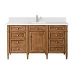 Brittany 60IN Single Vanity Saddle Brown w/ Single Hole 3 CM White Zeus Silestone Top & Backsplash
