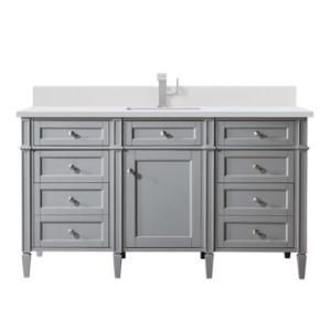Brittany 60IN Single Vanity Urban Gray w/ Single Hole 3 CM White Zeus Silestone Top & Backsplash