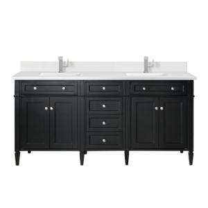 Brittany 72IN Double Vanity Black Onyx w/ Single Hole 3 CM White Zeus Silestone Top & Backsplash