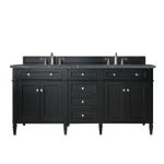Brittany 72IN Double Vanity Black Onyx w/ 3 CM Parisien Bleu Silestone Top