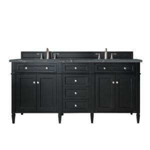 Brittany 72IN Double Vanity Black Onyx w/ 3 CM Parisien Bleu Silestone Top