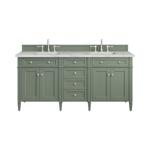Brittany 72IN Double Vanity Smokey Celadon w/ 3 CM Victorian Silver Top