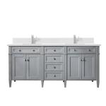 Brittany 72IN Double Vanity Urban Gray w/ Single Hole 3 CM White Zeus Silestone Top & Backsplash
