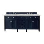 Brittany 72IN Double Vanity Victory Blue w/ 3 CM Victorian Silver Silestone Top