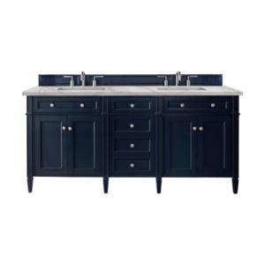 Brittany 72IN Double Vanity Victory Blue w/ 3 CM Victorian Silver Silestone Top
