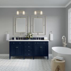 Brittany 72IN Double Vanity Victory Blue w/ 3 CM White Zeus Silestone Top