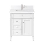 Brittany 30IN Single Vanity Bright White w/ Single Hole 3 CM White Zeus Silestone Top & Backsplash