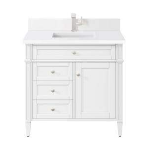 Brittany 36IN Single Vanity Bright White w/ Single Hole 3 CM White Zeus Silestone Top & Backsplash