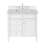 Brittany 36IN Single Vanity Bright White w/ 3 CM Victorian Silver Silestone Top