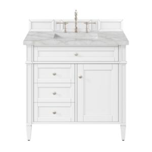 Brittany 36IN Single Vanity Bright White w/ 3 CM Victorian Silver Silestone Top