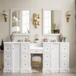 De Soto 118IN Double Vanity Set Bright White w/ 3 CM White Zeus Silestone Top