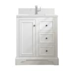 De Soto 30IN Single Vanity Bright White w/ Single Hole 3 CM White Zeus Silestone Top & Backsplash