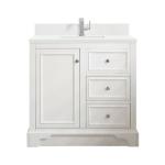 De Soto 36IN Single Vanity Bright White w/ Single Hole 3 CM White Zeus Silestone Top & Backsplash