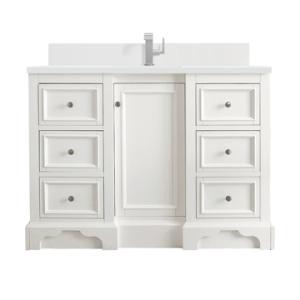 De Soto 48IN Single Vanity Bright White w/ Single Hole 3 CM White Zeus Silestone Top & Backsplash