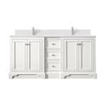 De Soto 72IN Double Vanity Bright White w/ Single Hole 3 CM White Zeus Silestone Top & Backsplash