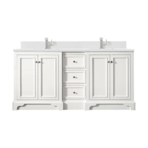 De Soto 72IN Double Vanity Bright White w/ Single Hole 3 CM White Zeus Silestone Top & Backsplash