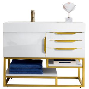 Columbia 36IN Single Vanity Glossy White Radiant Gold w/ Glossy White Composite Stone Top