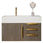 Columbia 36IN Single Wall Mount Vanity Ash Gray Radiant Gold w/ Glossy White Composite Stone Top