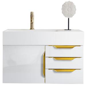 Columbia 36IN Single Wall Mount Vanity Glossy White Radiant Gold w/ Glossy White Composite Stone Top