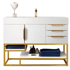 Columbia 48IN Single Vanity Glossy White Radiant Gold w/ Glossy White Composite Stone Top