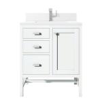 Addison 30IN Single Vanity Glossy White w/ Single Hole 3 CM White Zeus Silestone Top & Backsplash