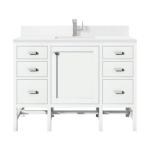 Addison 48IN Single Vanity Glossy White w/ Single Hole 3 CM White Zeus Silestone Top & Backsplash