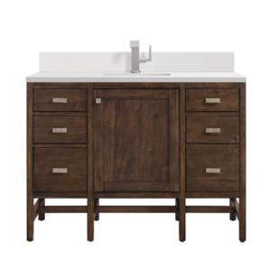 Addison 48IN Single Vanity Mid-Century Acacia w/ Single Hole 3 CM White Zeus Silestone Top & Backsplash