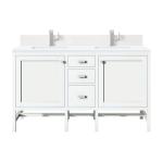 Addison 60IN Double Vanity Glossy White w/ Single Hole 3 CM White Zeus Silestone Top & Backsplash