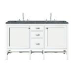 Addison 60IN Double Vanity Glossy White w/ 3 CM Parisien Bleu Silestone Top