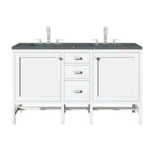 Addison 60IN Double Vanity Glossy White w/ 3 CM Parisien Bleu Silestone Top