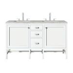 Addison 60IN Double Vanity Glossy White w/ 3 CM Victorian Silver Silestone Top