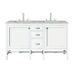 Addison 60IN Double Vanity Glossy White w/ 3 CM Victorian Silver Silestone Top