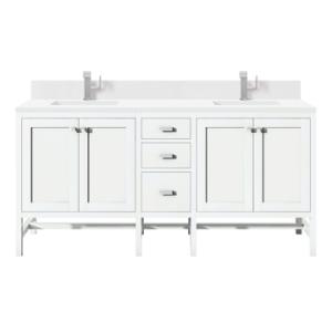 Addison 72IN Double Vanity Glossy White w/ Single Hole 3 CM White Zeus Silestone Top & Backsplash