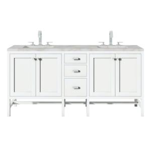 Addison 72IN Double Vanity Glossy White w/ 3 CM Victorian Silver Silestone Top