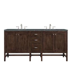 Addison 72IN Double Vanity Mid-Century Acacia w/ 3 CM Parisien Bleu Silestone Top