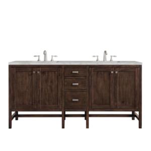 Addison 72IN Double Vanity Mid-Century Acacia w/ 3 CM Victorian Silver Silestone Top