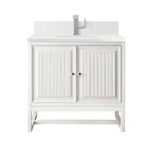 Athens 30IN Single Vanity Glossy White w/ Single Hole 3 CM White Zeus Silestone Top & Backsplash