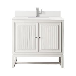 Athens 36IN Single Vanity Glossy White w/ Single Hole 3 CM White Zeus Silestone Top & Backsplash