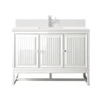 Athens 48IN Single Vanity Glossy White w/ Single Hole 3 CM White Zeus Silestone Top & Backsplash