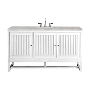 Athens 60IN Single Vanity Glossy White w/ 3 CM Victorian Silver Silestone Top