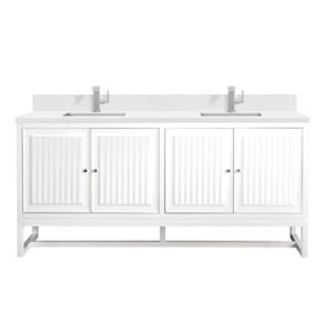 Athens 72IN Double Vanity Glossy White w/ Single Hole 3 CM White Zeus Silestone Top & Backsplash