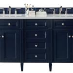 Brittany 72" Double Vanity, Victory Blue w/ 3 CM Eternal Jasmine Pearl Silestone Top w/FreePower Wireless Charger