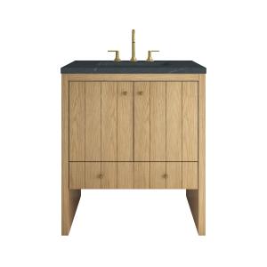 Hudson 30" Single Vanity, Light Natural Oak w/ 3 CM Charcoal Soapstone Silestone Top